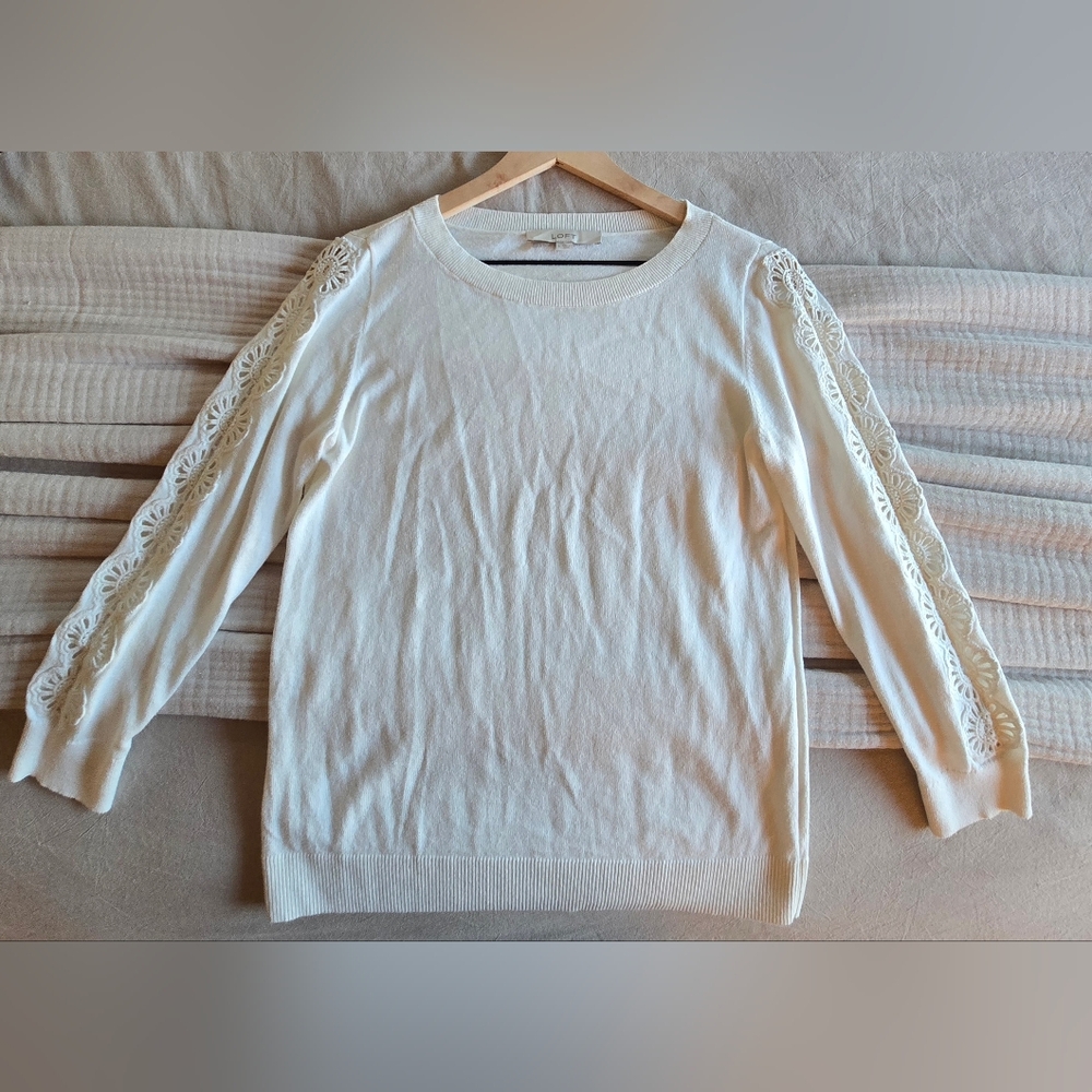 LOFT White Sweater with Lace Detail
